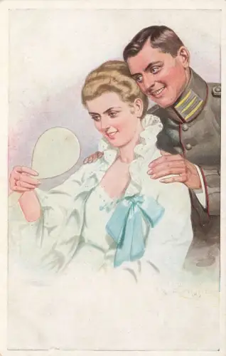 Wir Beide Unser Kriegsleutnant daheim bei Frau Postkarte AK
