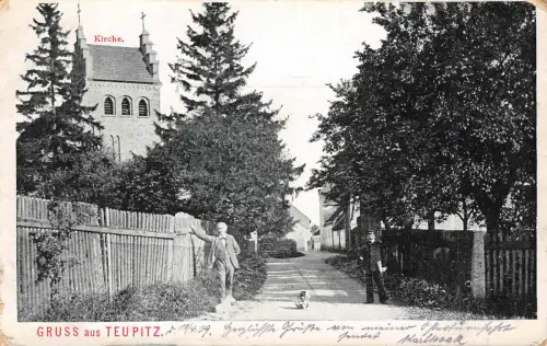 Gruss aus Teupitz Kirche, Postmann Strasse Postkarte 1909