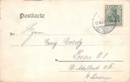 Gruss aus Teupitz Kirche, Postmann Strasse Postkarte 1909