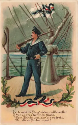 AK 1.WK Matrose Gewehr Bajonett Spruchkarte 1916 gelaufen Patriotika Postkarte