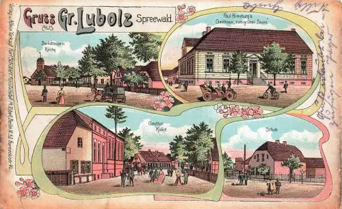 Gasthof, Schule und Gasthaus in Groß Lubolz Brandenburg Postkarte Litho AK 1915