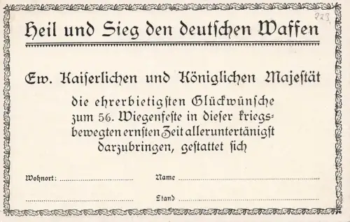 AK 1.WK Kaiser Wilhelm II Portrait Zeit im Felde ungelaufen Patriotika Postkarte