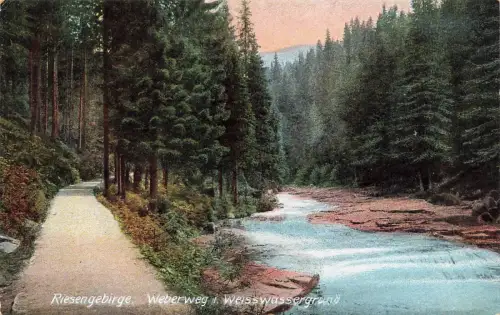 AK Riesengebirge Weisswassergrund Bílé Labe Weberweg 1917 Schlesien Postkarte