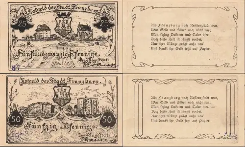 2 x Notgeld FRANZBURG Stadt