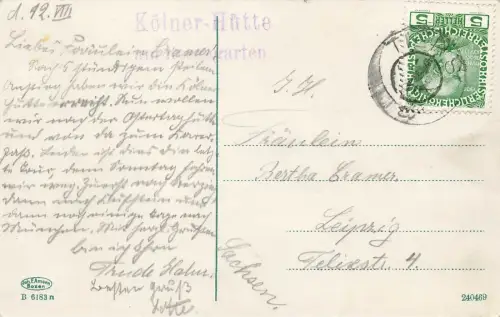 AK Tirol Kölnerhütte am Rosengarten Österreich 1908 gelaufen Postkarte