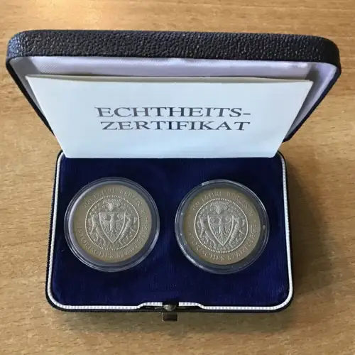 DDR 2 x 20 Mark Stadtsiegel 1987 PP im Originaletui und Zertifikat