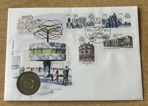 Numisbrief 750 Jahre Berlin mit 5 Mark DDR Alexanderplatz 1987