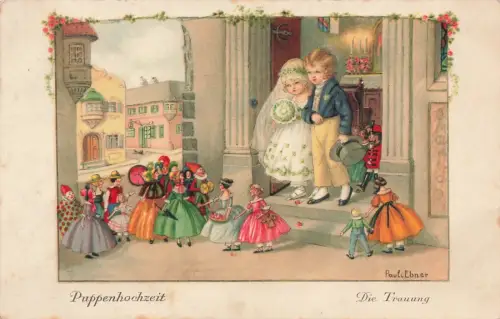 Puppenhochzeit Die Trauung Paul Ebner 1924 gelaufen Künstler Postkarte