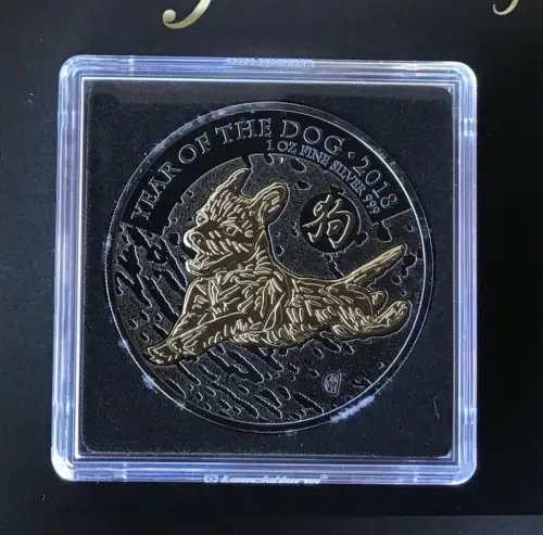 Großbritannien 2 Pounds 2018 Hund 1 Oz 999 Silber und Gold schwarz - Ruthenium