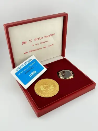 Ehrengeschenk MDI 30 Jahre Dienstzeit RUHLA Quarz-Armbanduhr Kaliber 14-33 Etui