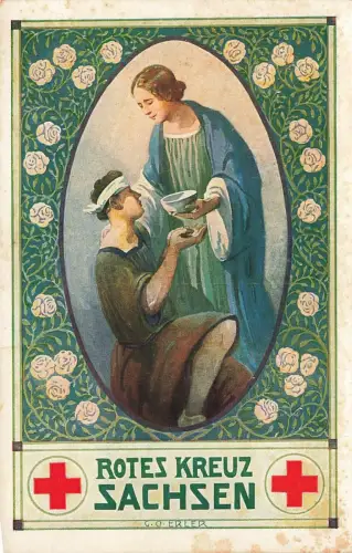 AK 1.WK Rotes Kreuz Sachsen ungelaufen Patriotika Postkarte