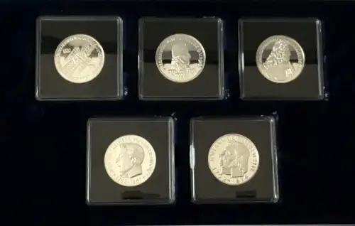 Die ersten fünf 5 DM als Repliken Silber-Gedenkmünzen in Holz Box mit Zertifikat
