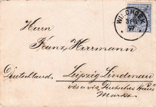 DSWA Deutsch-Südwest-Afrika Brief 20 Pfennig Adler-Ausgabe WINDHOEK 1897