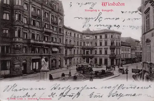 AK Wiesbaden Kranzplatz Langgasse Hessen 1906 gelaufen Postkarte