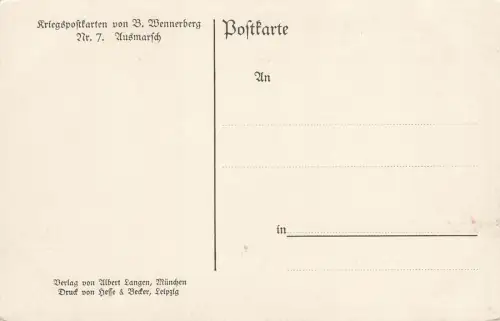 AK Ausmarsch Nr. 7 Soldaten Frau Kinder ungelaufen Patriotika Postkarte