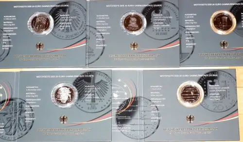 5 x 20 Euro 2016 Gedenkmünzen Komplett A, D, F, G, J Spiegelglanz PP im Blister