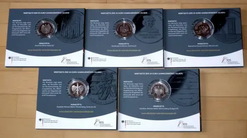 5 x 20 Euro 2016 Gedenkmünzen Komplett A, D, F, G, J Spiegelglanz PP im Blister