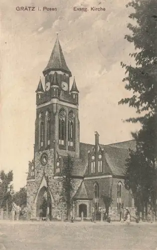 AK Grätz Evangelische Kirche Posen 1915 gelaufen Postkarte