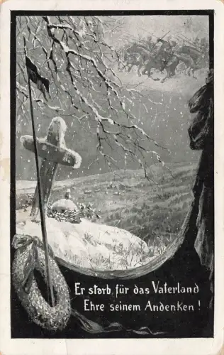 AK 1.WK Heldengrab Ehre seinem Andenken 1915 gelaufen Patriotika Postkarte