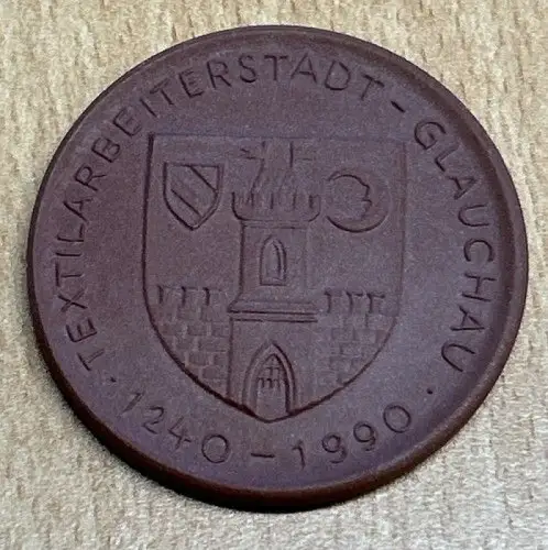 Meissner Porzellan Medaille Textilarbeiterstadt Glauchau 1240-1990