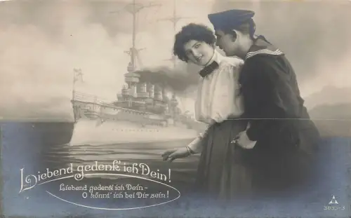 AK 1.WK Matrose mit Frau Spruchkarte Marine Schiff ungelaufen Patriotika