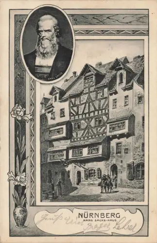 AK Nürnberg Hans Sachs-Haus Bayern 1911 gelaufen Postkarte