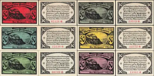 6 x Notgeld GREIFENSTEIN bei BLANKENBURG Burgwart Knabe