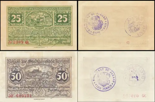 2 x Notgeld JARMEN Stadt Verkehrsausgaben
