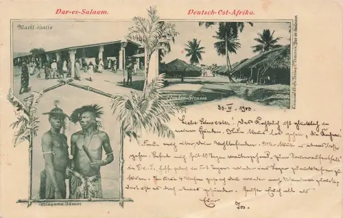 AK Deutsch-Ostafrika DOA Dar-es-Salaam Markt-Halle,Araber-Strasse gel. 1900