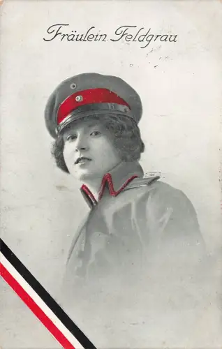 AK 1.WK Fräulein Feldgrau Uniform Reichsfahne Portrait Patriotika Postkarte