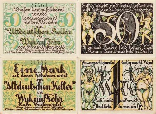 2 x Notgeld WYK auf FÖHR Altdeutscher Keller