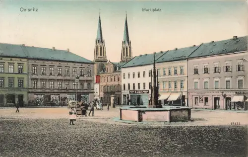 AK Oelsnitz Marktplatz Brunnen Kirche 1908 gelaufen Sachsen Postkarte