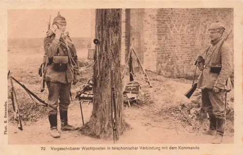 AK 1.WK Vorgeschobener Wachtposten Telephon Soldaten Patriotika Postkarte