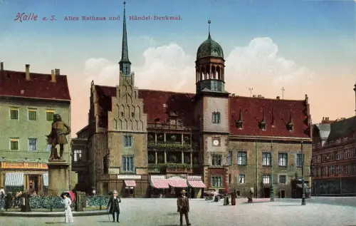 AK Halle Altes Rathaus Händel Denkmal Sachsen-Anhalt ungelaufen Postkarte