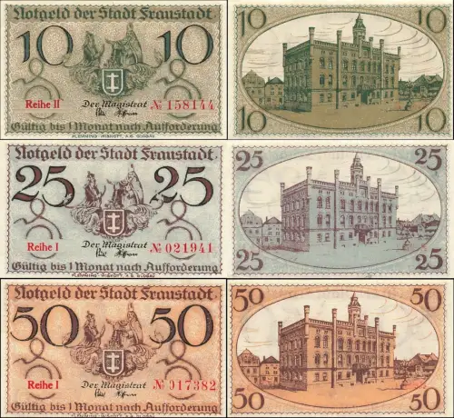 3 x Notgeld FRAUSTADT Stadt Wschowa