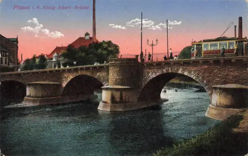 AK Plauen König Albert Brücke Straßenbahn Sachsen Vogtland ungelaufen Postkarte