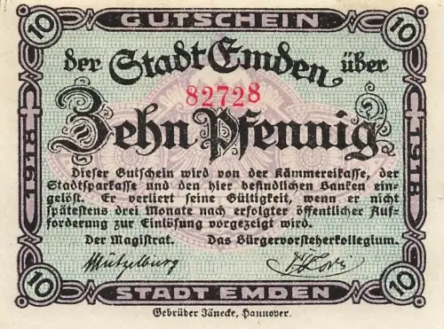 10 Pfennig x Notgeld EMDEN Stadt