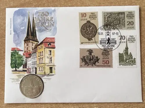 Numisbrief 750 Jahre Berlin mit 5 Mark DDR Nikolai Viertel 1987 Münze