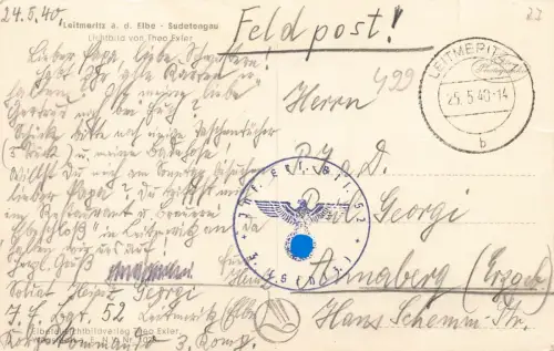 AK Leitmeritz Stadtansicht Brücke Sudeten 1940 gelaufen Postkarte