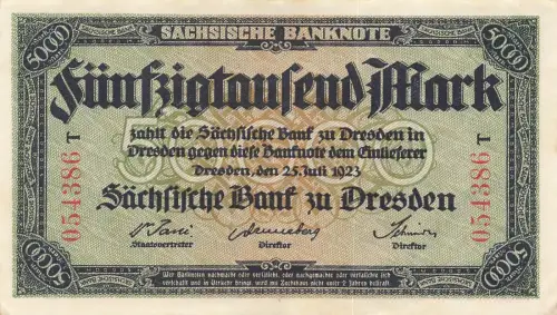 Sächsische Bank zu Dresden 50000 Mark 25.7.1923, SAX 16