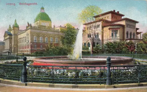 AK Leipzig Reichsgericht Brunnen Sachsen 1915 gelaufen Postkarte