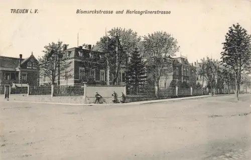 AK Treuen Bismarckstraße Herlasgrünerstraße Sachsen Vogtland 1909 Postkarte