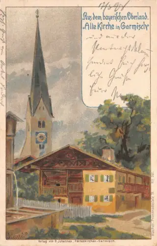 Alte Kirche in Garmisch bayerisches Oberland Postkarte 1898
