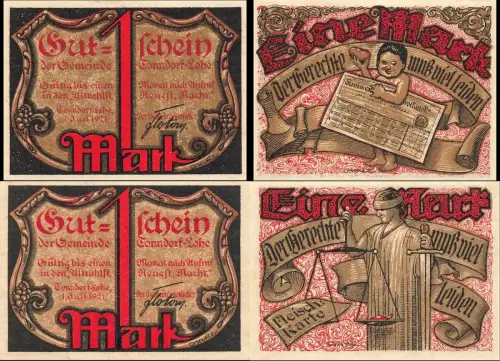 2 x Notgeld TONNDORF-LOHE Gemeinde