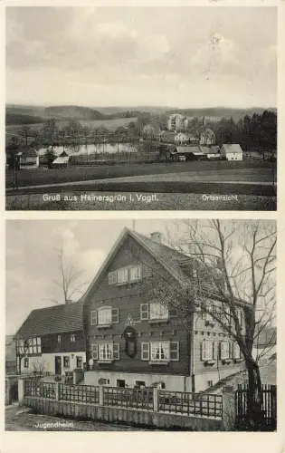 AK Heinersgrün Jugendheim Ortsansicht Sachsen Vogtland 1940 gelaufen Postkarte