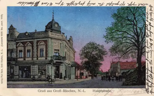 AK Groß-Räschen Hauptstraße Brandenburg 1912 gelaufen Lunakarte Postkarte