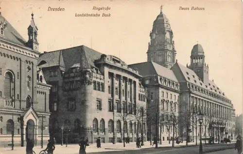 AK Dresden Bank Neues Rathaus Ringstraße Sachsen 1911 gelaufen Postkarte