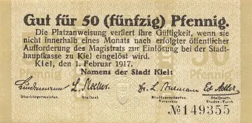 50 Pfennig Notgeld KIEL Stadt 1.2.1917