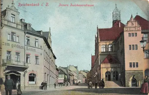 AK Reichenbach Innere Zwickauerstraße Sachsen Vogtland 1907 gelaufen Postkarte