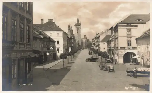 AK Leitmeritz Kirche Straßenansicht Böhmen ungelaufen Postkarte